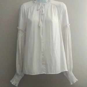 New Do +Be Long Sleeve Ruffle Blouse.Ivory Small